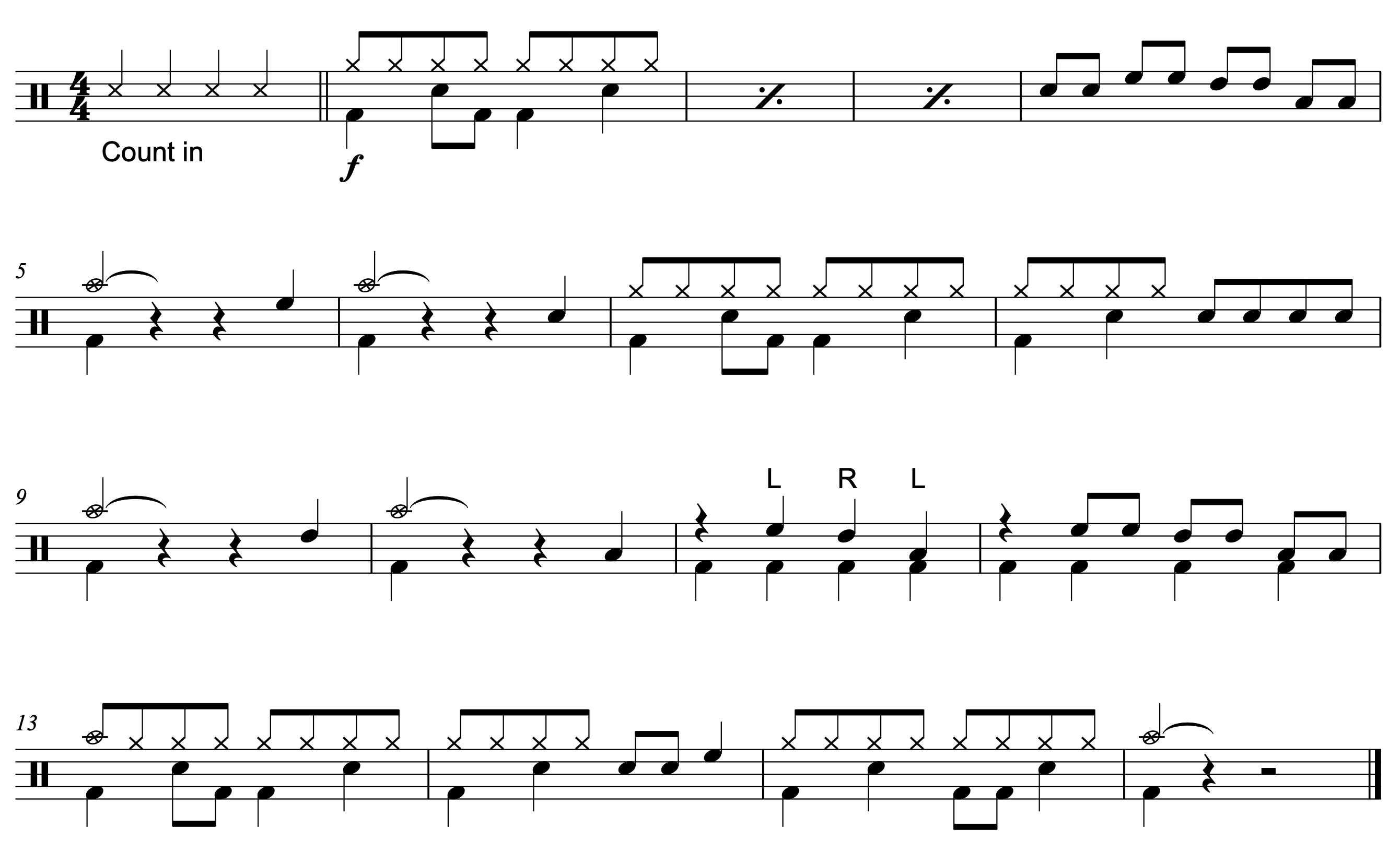 A screenshot of four lines of sheet music, it's not CRAZY complex or anything, but there's a lot going on.