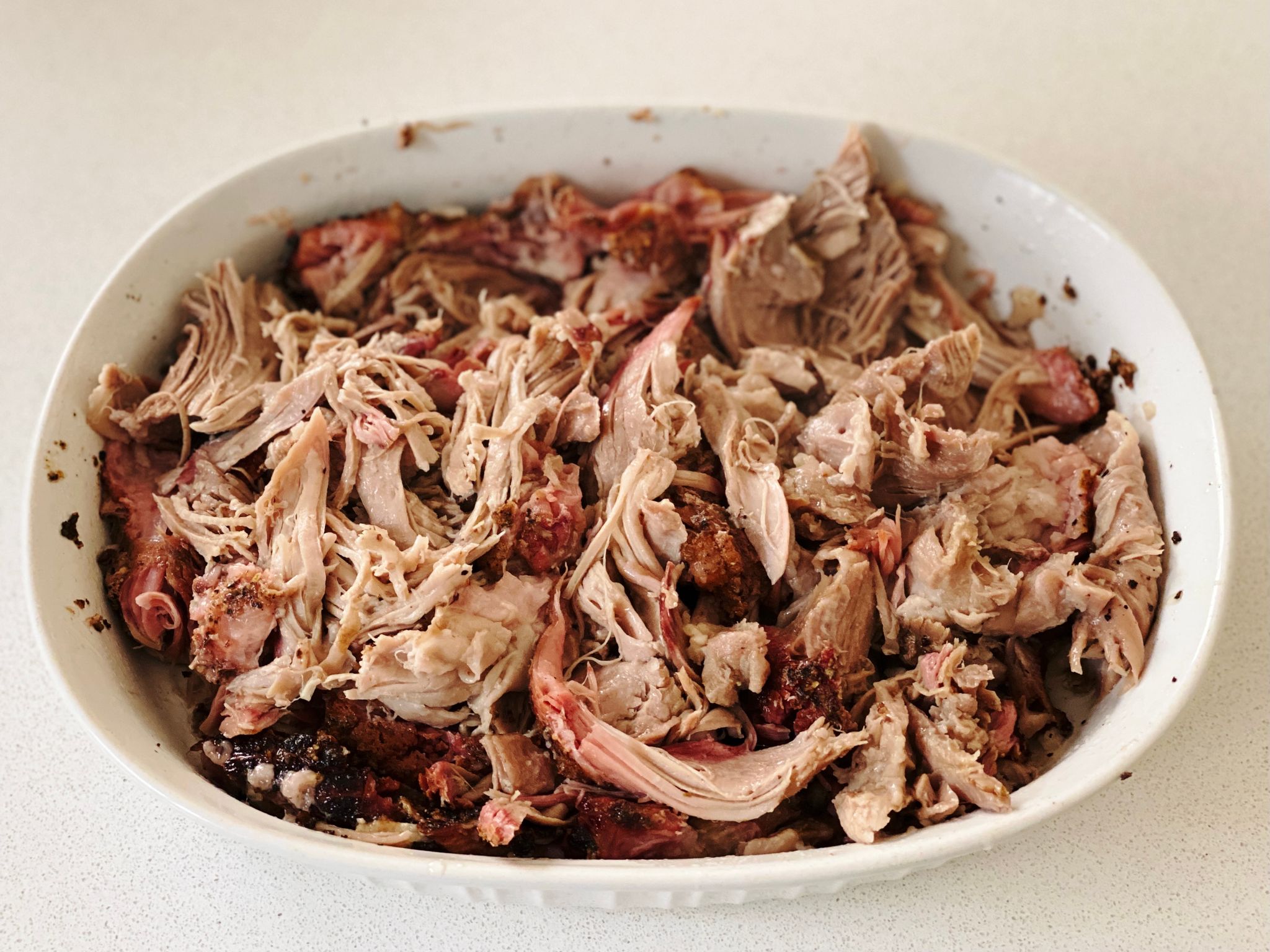 A photo of the finished smoked pulled pork. Did I mention it was epic? Because it was epic.