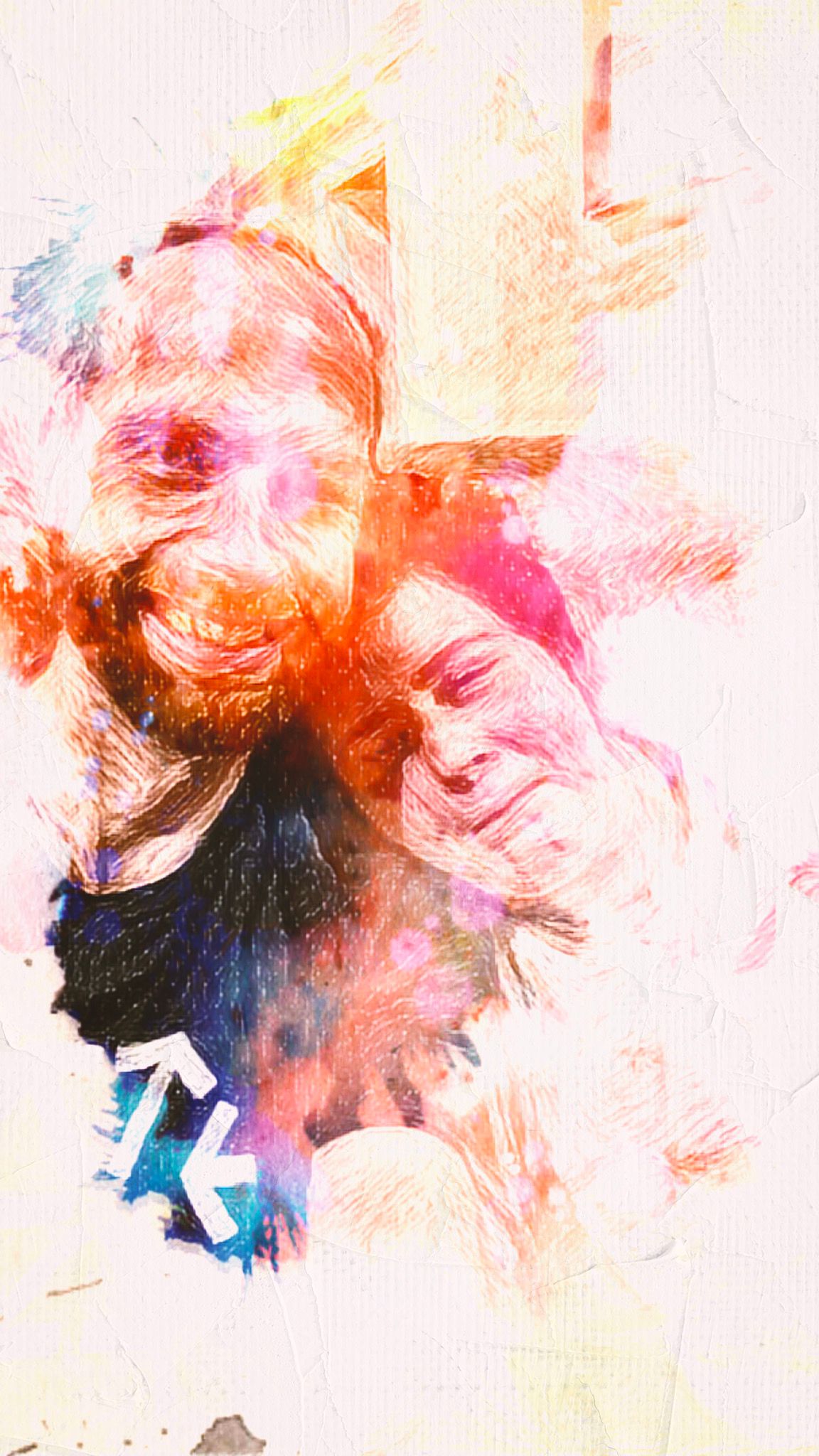 A very stylised photo of me, a white man with a beard, and Lily, a girl with short curly hair. It's very bright and the edges of the photo are white, with us rendered as if drawn with brightly-coloured pencils.